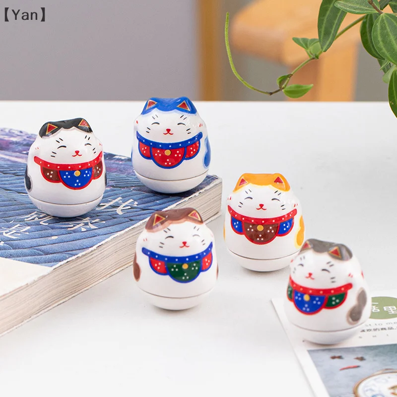 Japanese Groceries Tumbler Lucky Cat Ornaments Mini Ceramic Daruma Statue Figurines Landscape Home Decor Crafts Small Gifts