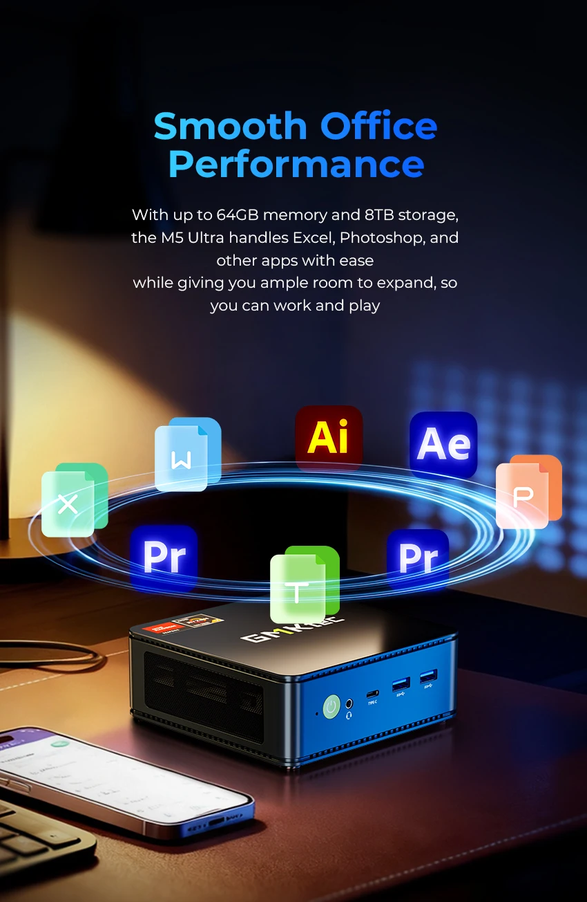 GMKtec M5 Ultra Mini PC Ryzen 7 7730U Windows 11 Pro SO-DIMM*2 DDR4 PCIe3.0 M.2 SSD WIFI6 BT5.2 Dual 2.5G LAN Gaming Computer