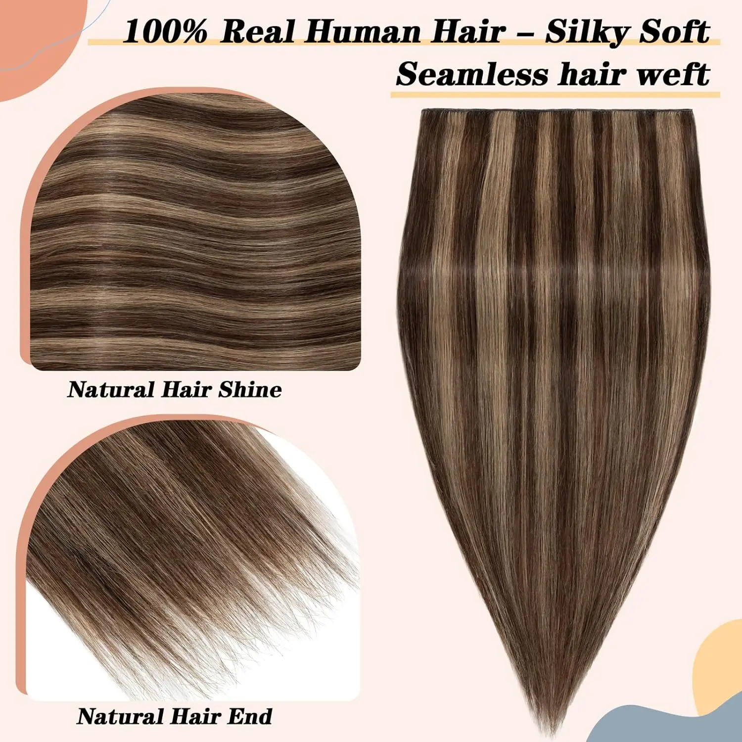 Extensões de cabelo humano com cabeça cheia, 100% cabelo humano real, trama padrão mais grossa, cor #4 27, 1 PC, 5