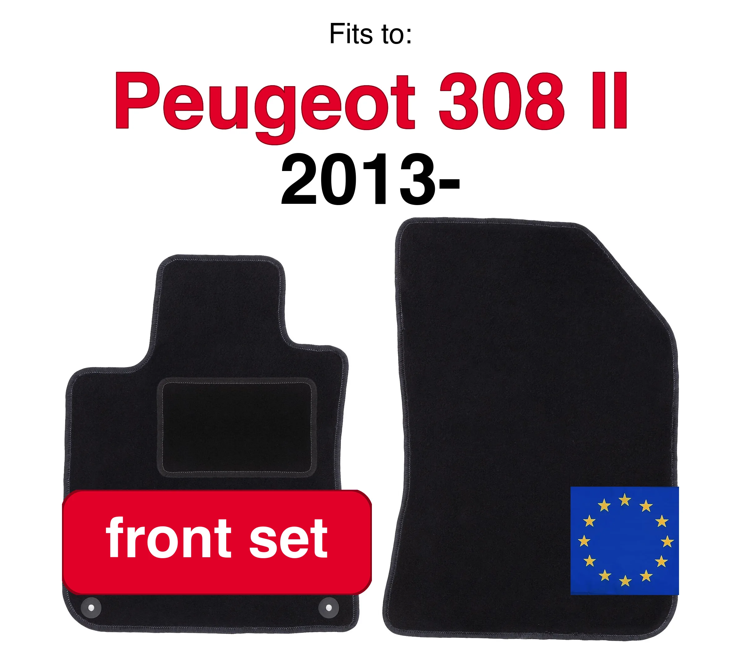 Auto velours vloermatten voor Peugeot 308 II stationwagen, SW (2013-) -Zwart (2 stuks) set auto vloermatten voor