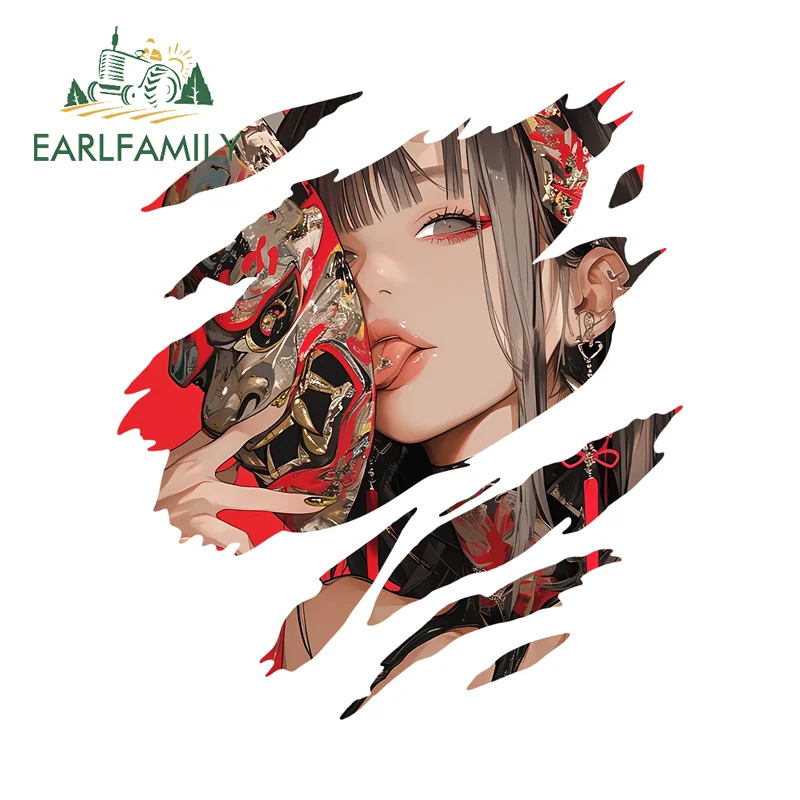 EARLFAMILY Attractive Ghost Mask Girl Tear Car Sticker Artistic High Quality Rearview Mirror Decal Scratch Proof Vinyl Car Wrap
