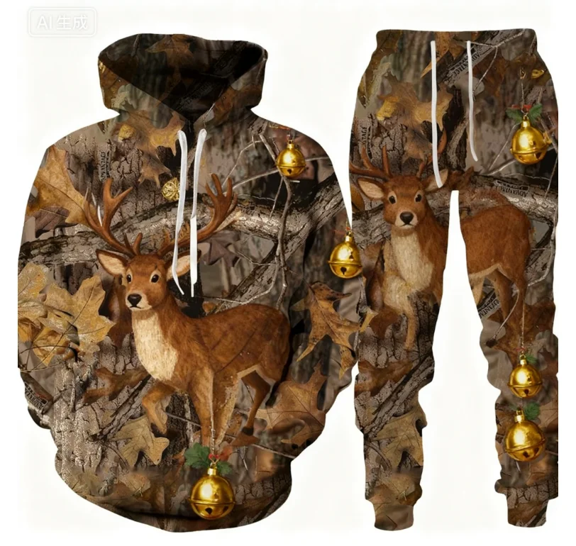 عيد الميلاد قطعتين هوديي بانت مجموعات سانتا كلوز ثلاثية الأبعاد طباعة مجموعة الرجال النساء موضة هوديي + مجموعة بناطيل رجالي هدايا عيد الميلاد بدلة رياضية #3