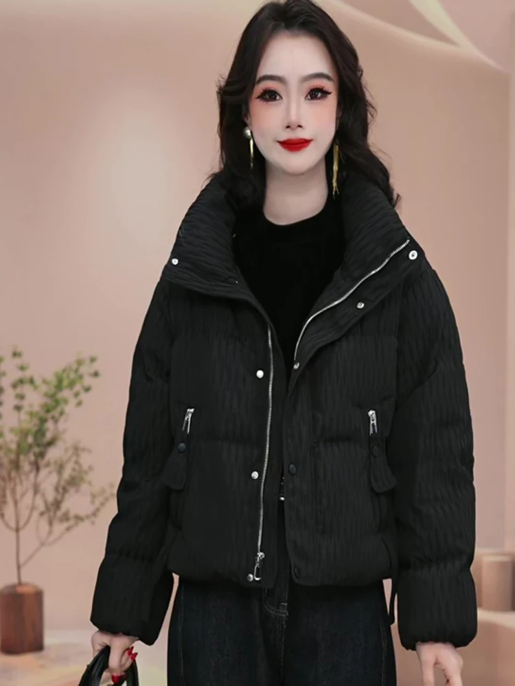 

Корейская модная утепленная хлопковая куртка с воротником-стойкой для женщин, новая зимняя молодежная модель, пуховик из хлопка