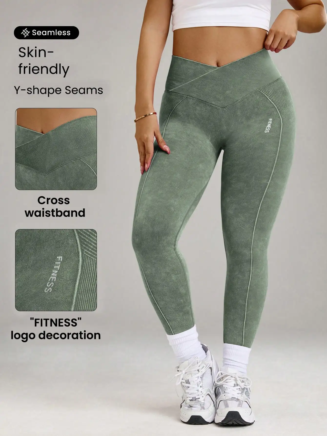 Damen Plus Size High Waist Nahtlose Yoga-Hose mit Po-Lifting-Effekt und Kreuz-V-Bund für Fitness-Workouts – Detail 8