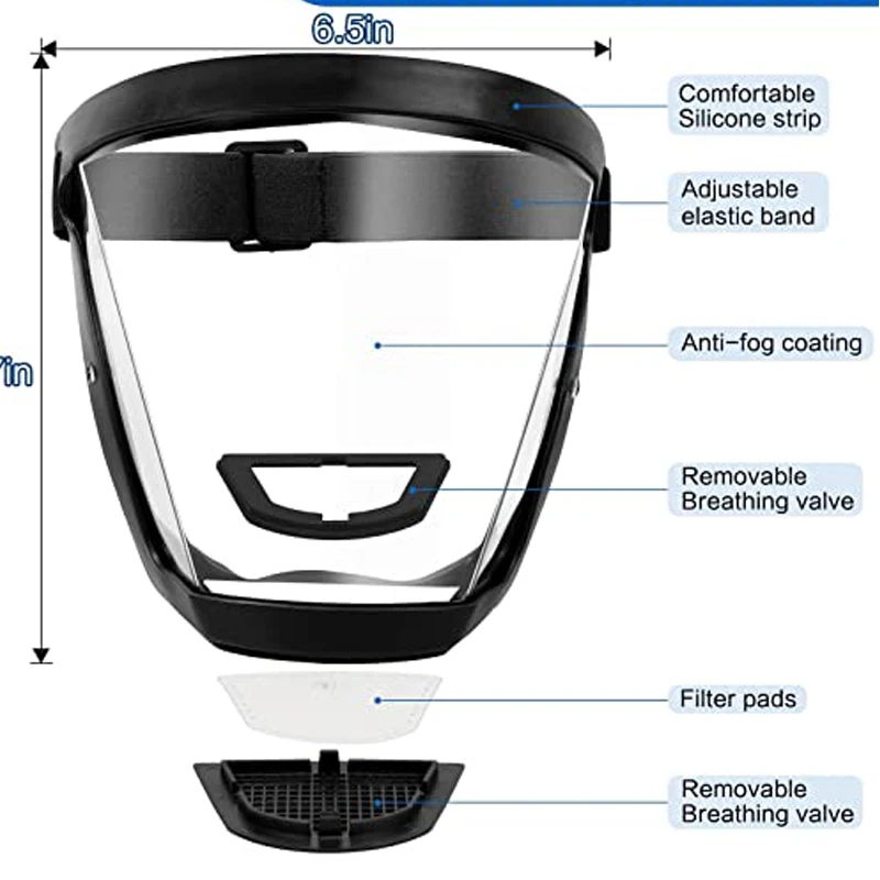 Masque facial avec filtre PM 2.5, protection faciale transparente, anti-poussière, anti-poussière, anti-fumée, pour la cuisine, lunettes de sécurité