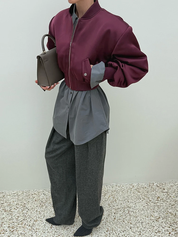 

Укороченная бейсбольная куртка Sisterlinda, женская зимняя спортивная базовая куртка с карманами и длинными рукавами, v-образным вырезом, зимняя хипстерская повседневная уличная куртка на молнии