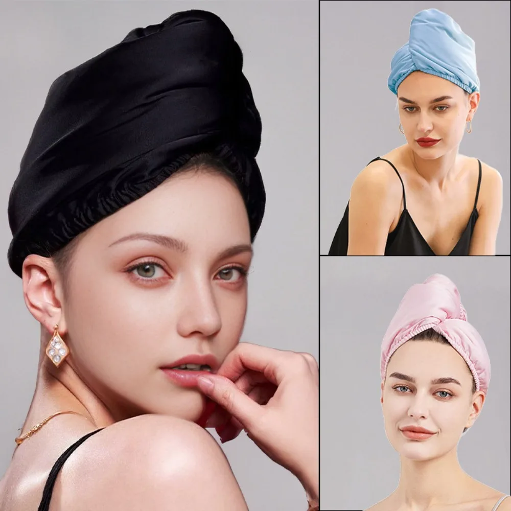 Double Layer Satin Hair Drying Cap Coral Fleece Turban Dry Hair Towel Head Scarf Quick Drying Thicken Shower Cap Time Saving