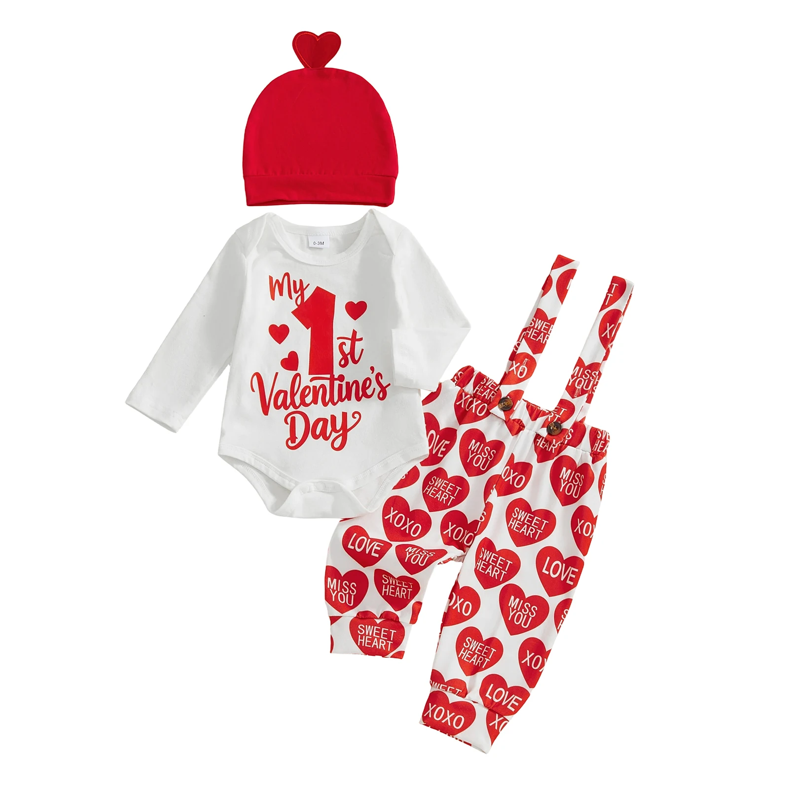 

Adorable Baby Girl s Valentine s Day Outfit Set with Heart Print Long Sleeve Romper Pants and Matching Hat - 3 Piece Ensemble