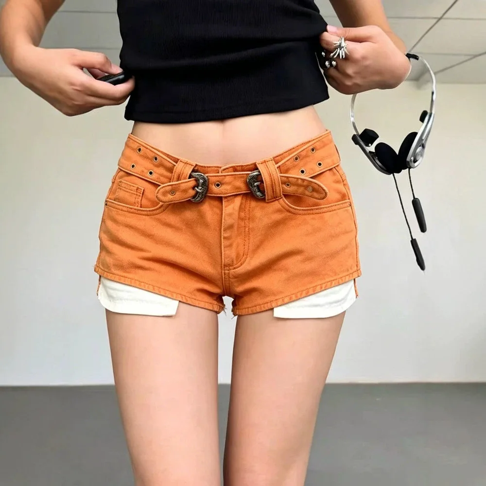 

Summer 2026 Orange Spice Girls Denim Shorts High Waist Pocket A-Word Hot Pants Shorts for Women