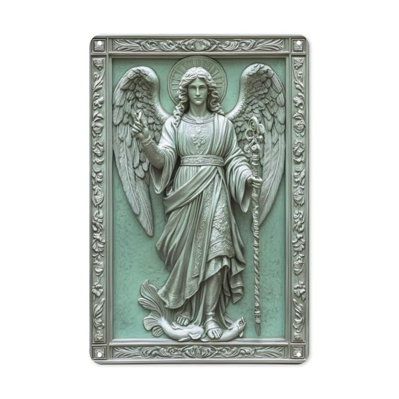 

Vintage Classic Religious 3D Angel Wall Art, Aluminum Metal Sign Decor, Archangel Gabriel Sculpture Style, Perfect for Home