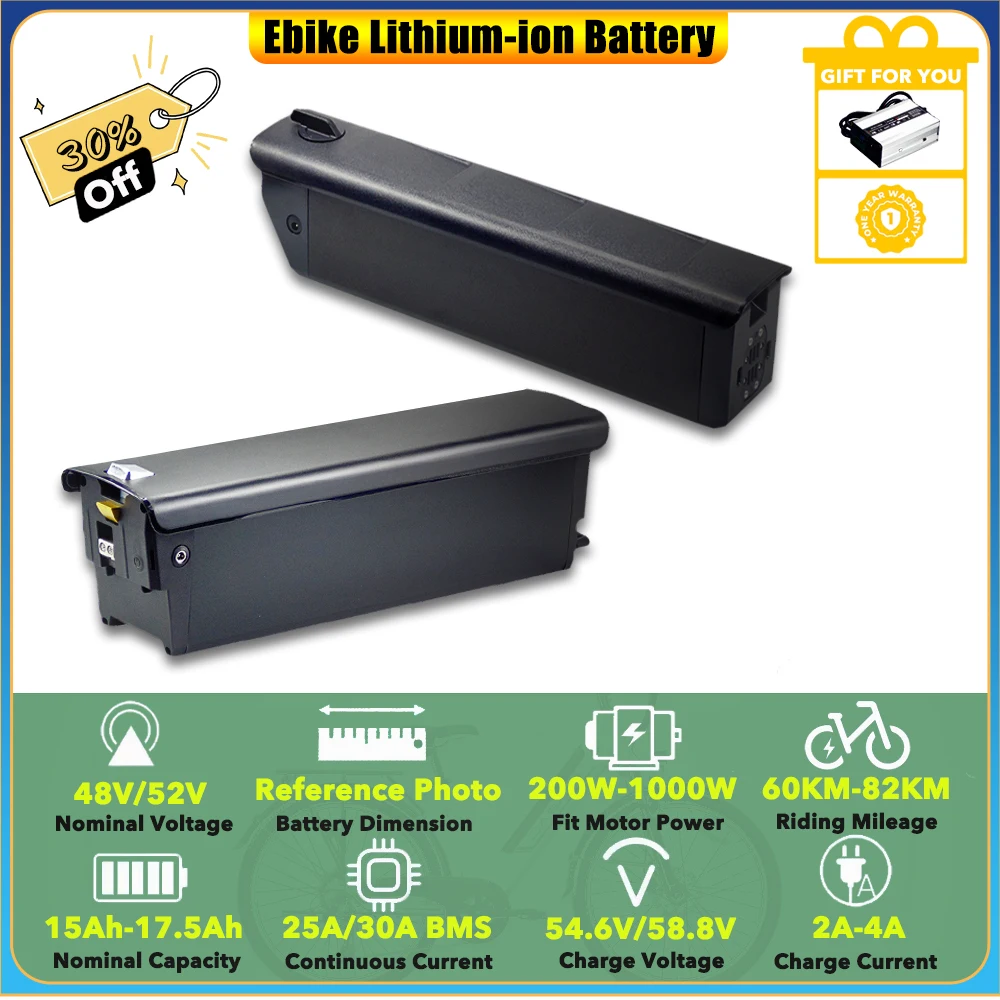 

Литий-ионный аккумулятор для электровелосипеда 48 В, 52 В, 15 Ач, 17,5 Ач, 20 Ач, скрытая рама аккумулятора для 1000 Вт Burchda SHARE RX80, внедорожный электровелосипед с толстыми шинами