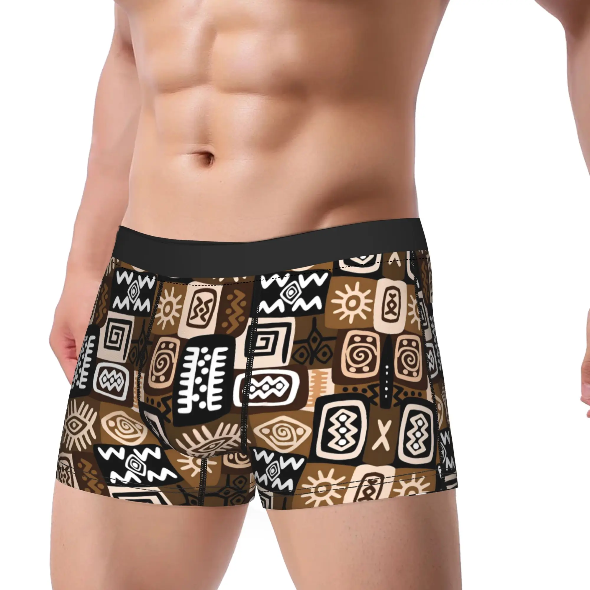 African Tribal Patterns Trunk  Pouch Underwear Trenky Customs Boxer Brief Comfortable Male Underpants Plus Size 2XL