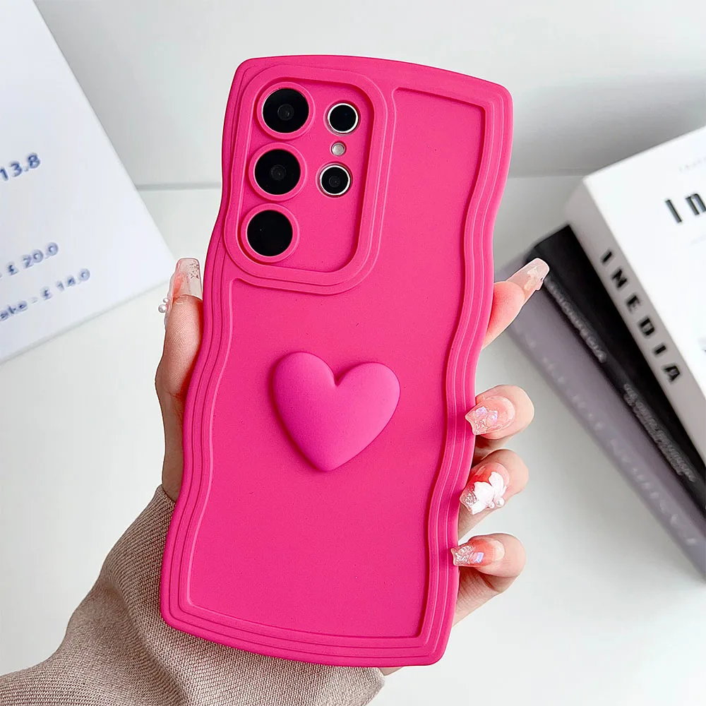 3D Love Heart Lens Protect Silicone Phone Case For Motorola Moto E13 E22 4G Moto G73 G72 G53 G20 G30 G13 G23 Wavy Back Cover