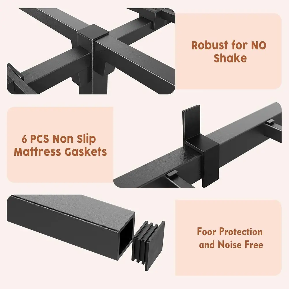 إطار سرير معدني كوين مقاس 6 بوصات - سهل التجميع، شرائح معززة، لا حاجة إلى صندوق زنبركي، سعة 800 رطلاً