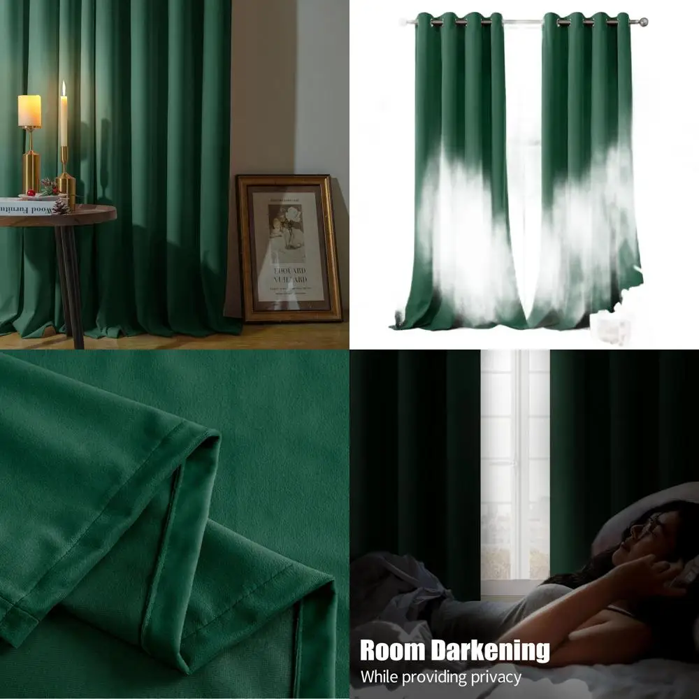 

Emerald Green Velvet Curtains 102 Length, Blackout Drapes with Grommet, 2-Panel Set for Living Room & Bedroom Privacy