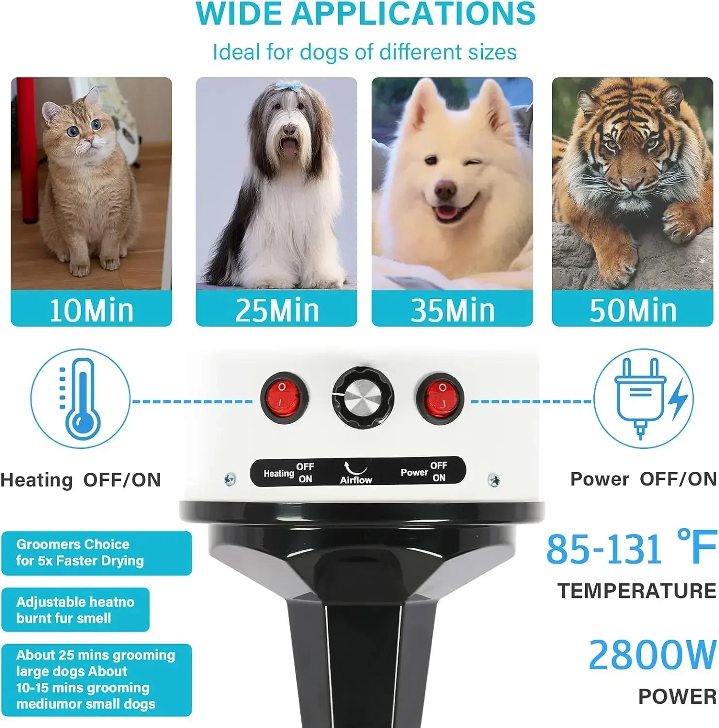 2800W Hair Dryer for Dogs Pet Grooming Blower Warm Wind Secador Fast Silent Pet Dryer Drying Machine Stepless Speed Regulation