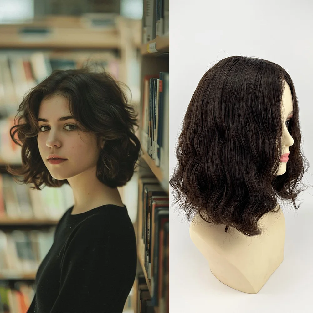 Peluca Judía de Ondas Sueltas con Base de Seda, Peluca Kosher con Parte Superior de Seda, Peluca Corta de Cabello Humano, Sheitel de Cabello Europeo Virgen para Mujer