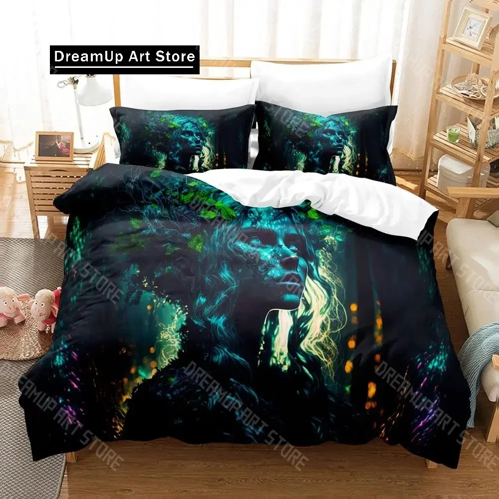 

2023 Mother earth blacklight Bedding Set Single Twin Full Queen King Size Bed Set Aldult Kid Bedroom Duvetcover Sets Anime