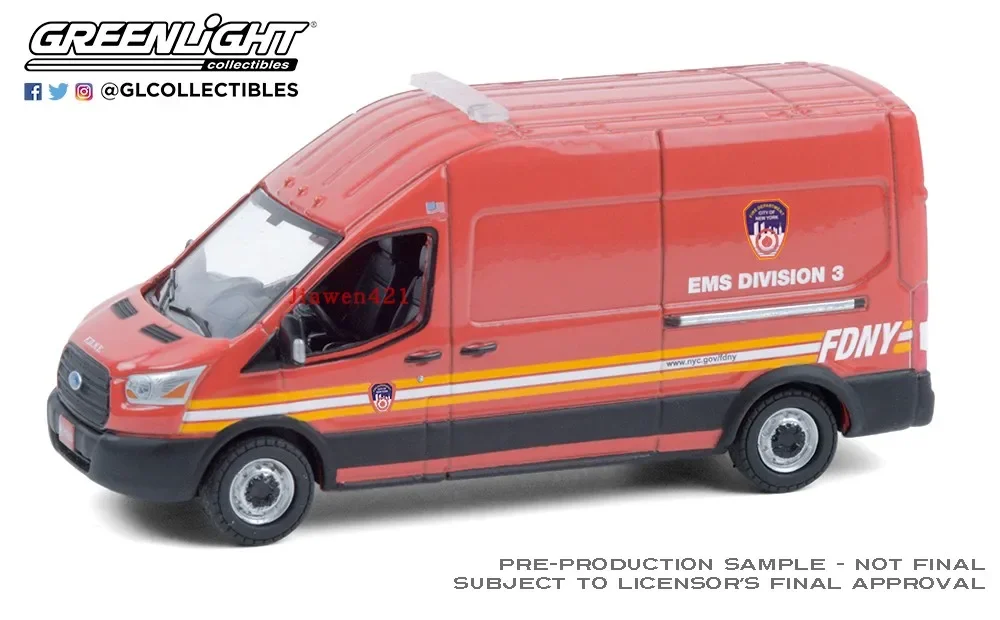 1: 64 2019 Ford Transit High Roof - FDNY EMS Alloy car model collection gift ornaments