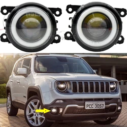 Car H11 LED Fog Lights Angel Eye DRL 12V Daytime Running Light Lamp For Jeep Renegade 2015 2016 2017 2018 2019 2020 2021