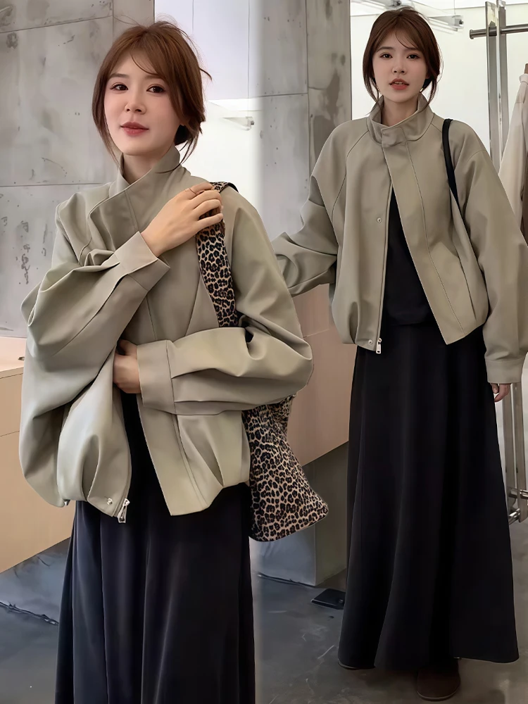 Trendy Commuter Leather Jaet Dames Faion Vroege herfst Nieuwe Sle ular Koreaanse versie Veelzijdige Jaet Top