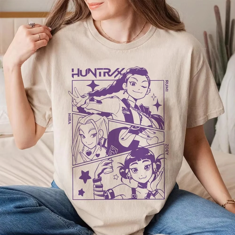 

Women's HUNTRIX K-pop Devil Hunter Anime T-shirt Unisex Streetwear Oversized Loose Casual Stylish and Casual Short Sleeve