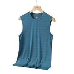 Summer New High-quality Ice Silk Quick Drying Round Neck Camisole T-shirt For Outdoor Sports Leisure Men's Sleeveless Top