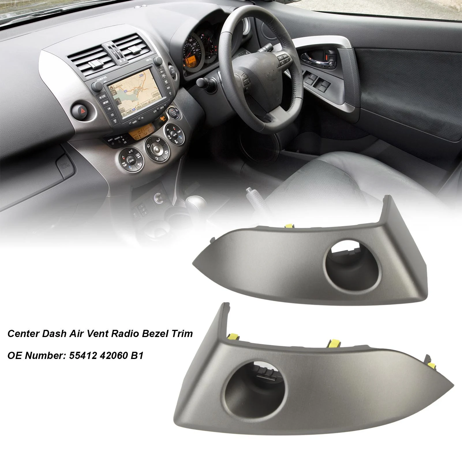 New 2Pcs Center Dash Air Vent Radio Bezel Trim 55412 42060 B1 Dashboard Instrument Cluster Panel for Toyota RAV4 2006 to 2012