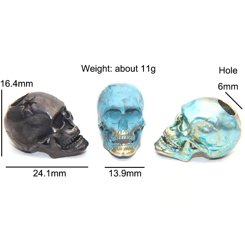 Bullet Hole Skull Skeleton Knife Bead Lanyard Pendant Brass Punk Horror Ghost Head Figurines EDC DIY Paracord Bracelet Accessory