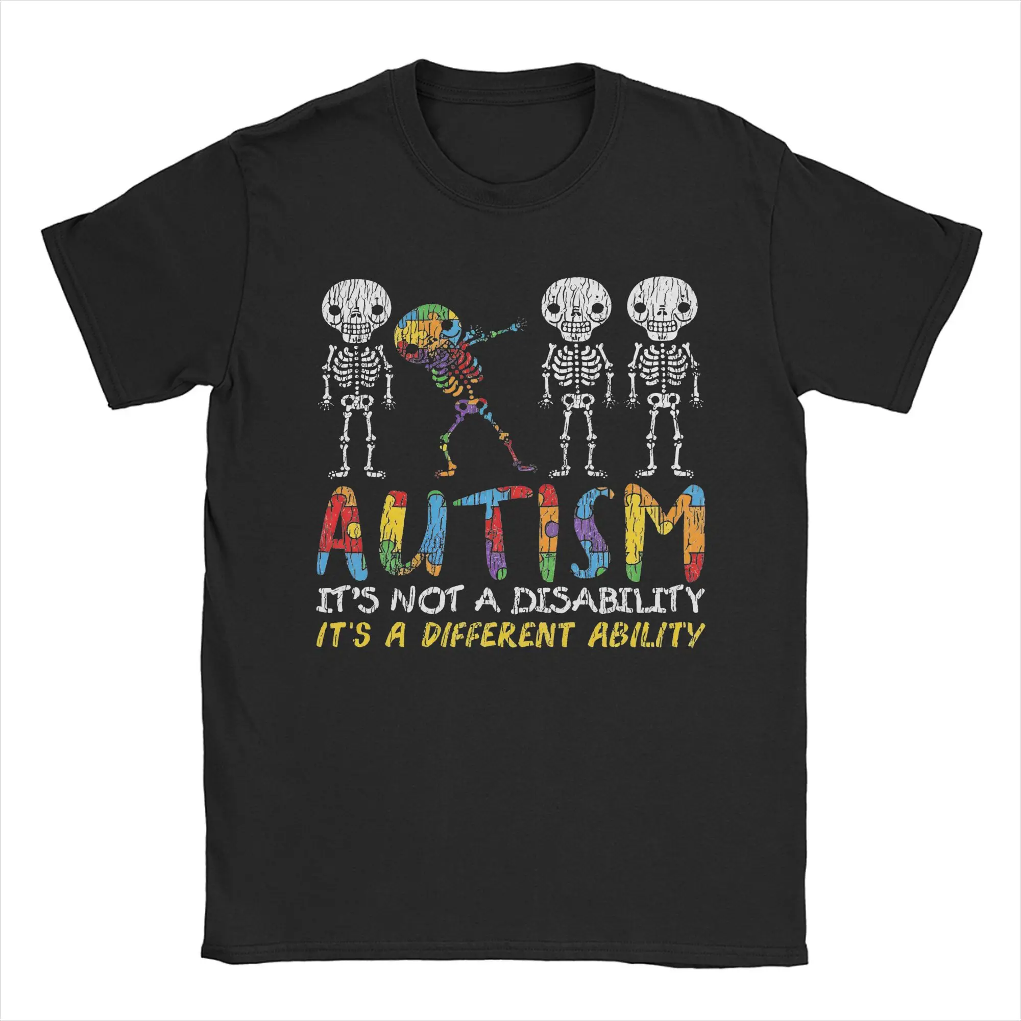 Printed Autisms Skeleton T Shirt For Unisex Awerness Cotton Tee Shirt Short Sleeve Tops