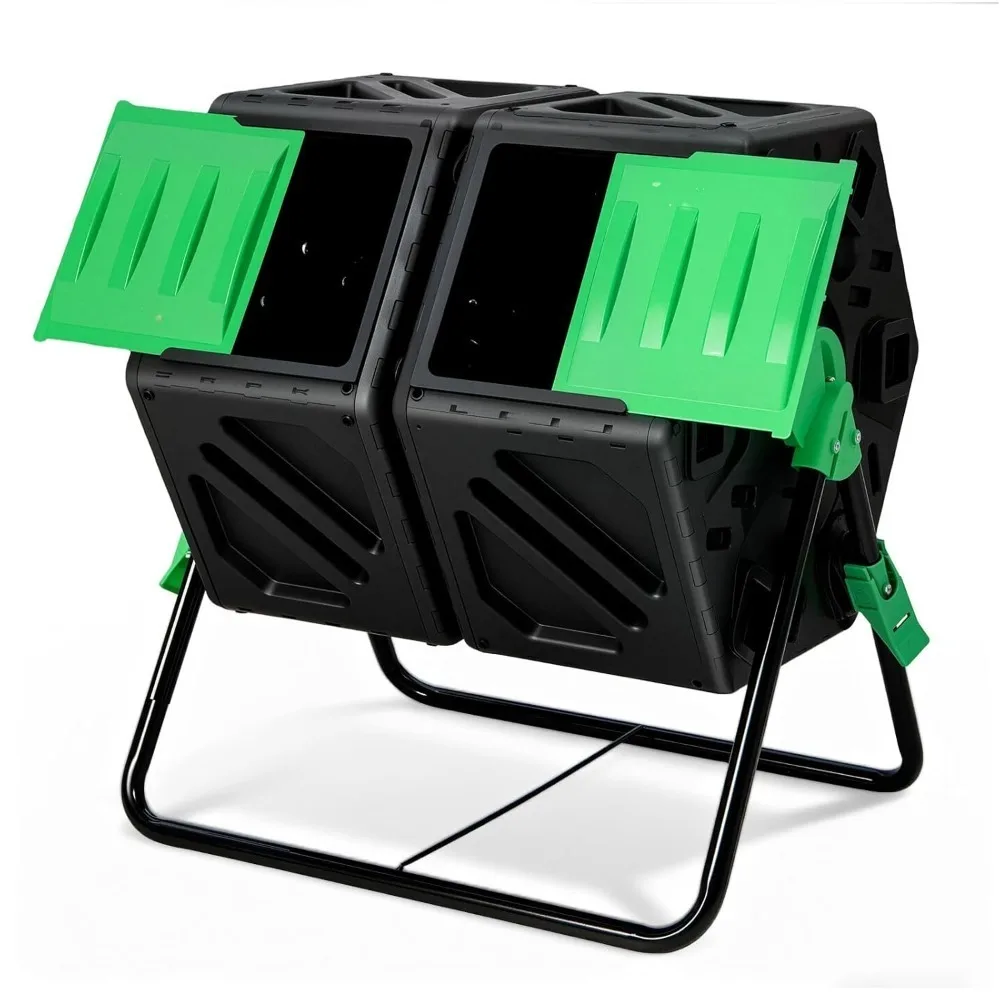 

Dual Chamber Outdoor Compost Tumbler, Heavy-Duty Rotating Composter with Aeration & 2 Sliding Doors, 34.5 Gallon, Customized