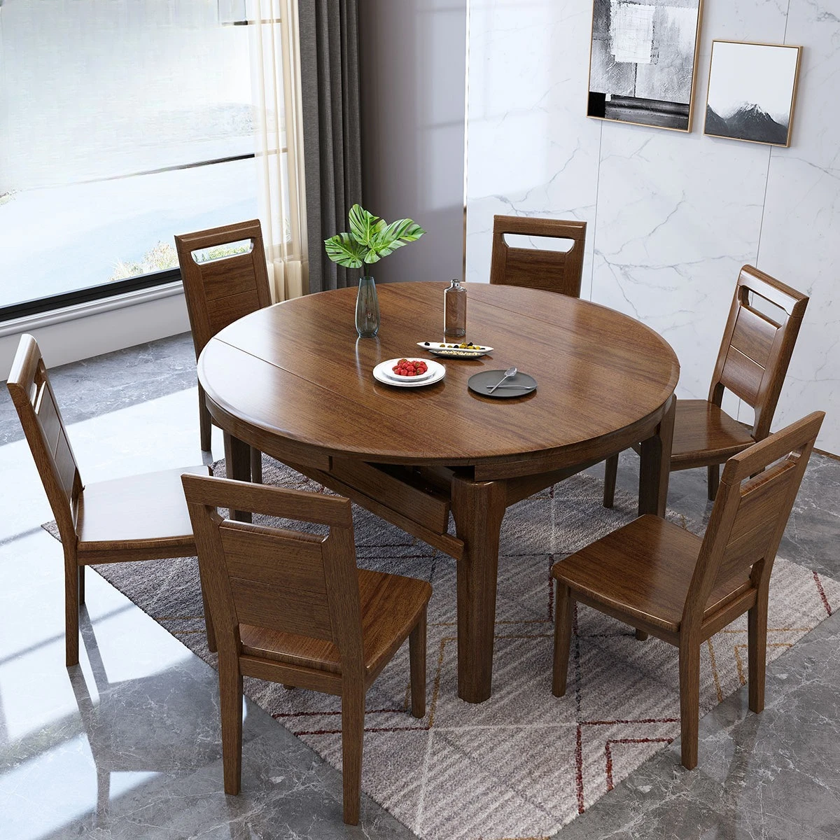 1.35M New Chinese Solid Wood Dining Table Square To Round Jumping Table Coffee Table For Small Apartment