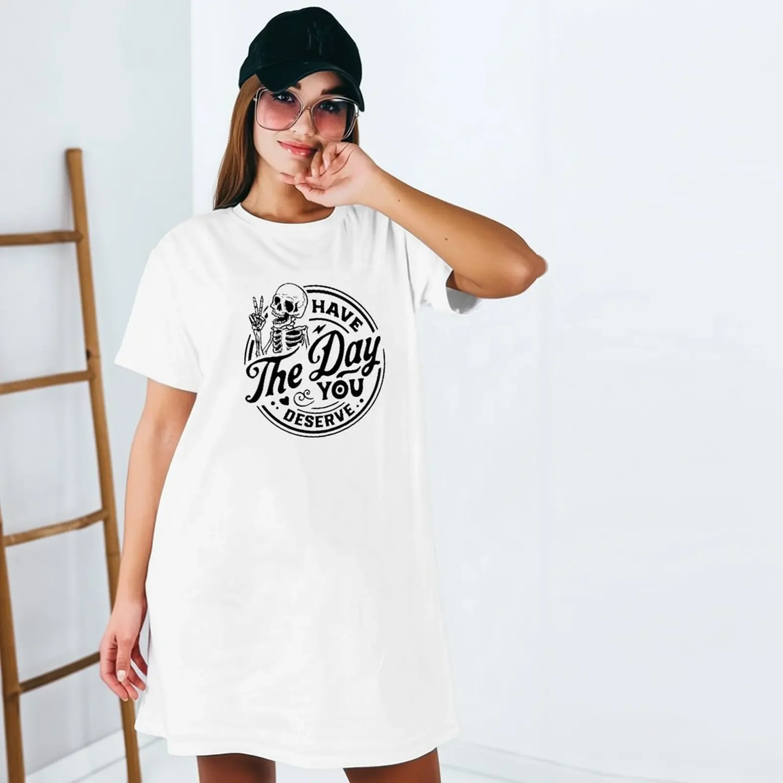 

Women Short Sleeve Oversized Fashionable Casual Positive Funny Skeleton Print T-Shirts Top For Summer Spring Fashion Clothing