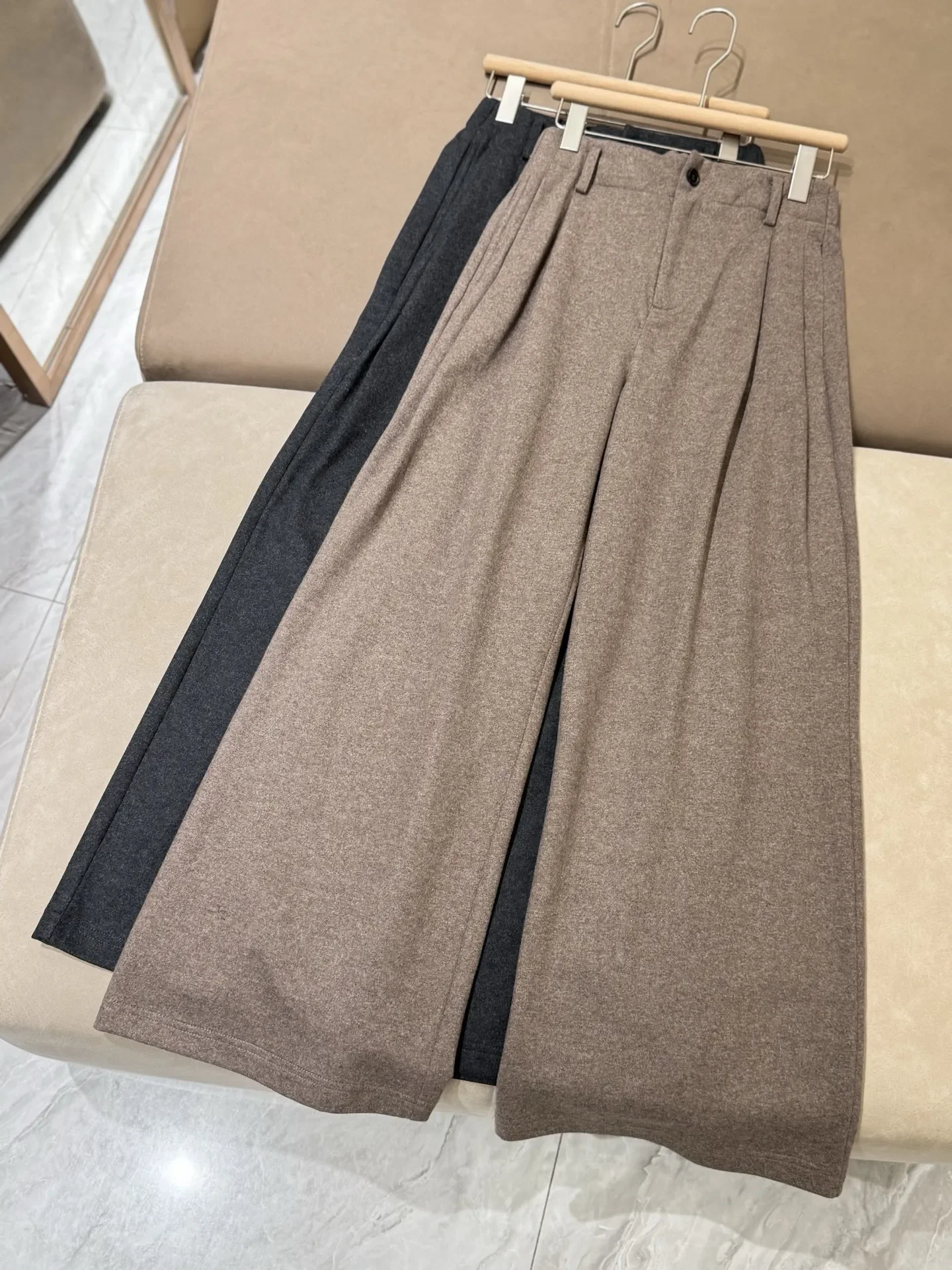 

Женские шерстяные брюки с широкими штанинами, осенне-зимние, на одной пуговице, с высокой талией, свободного кроя