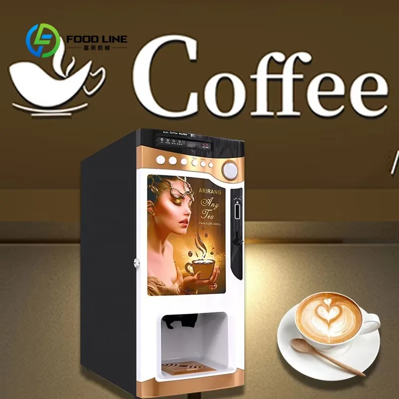 Custom Coin-Operated Coffee Vending Machine, All-in-One Instant Coffee Maker with 3 Flavors Powder Dispenser for Public Use