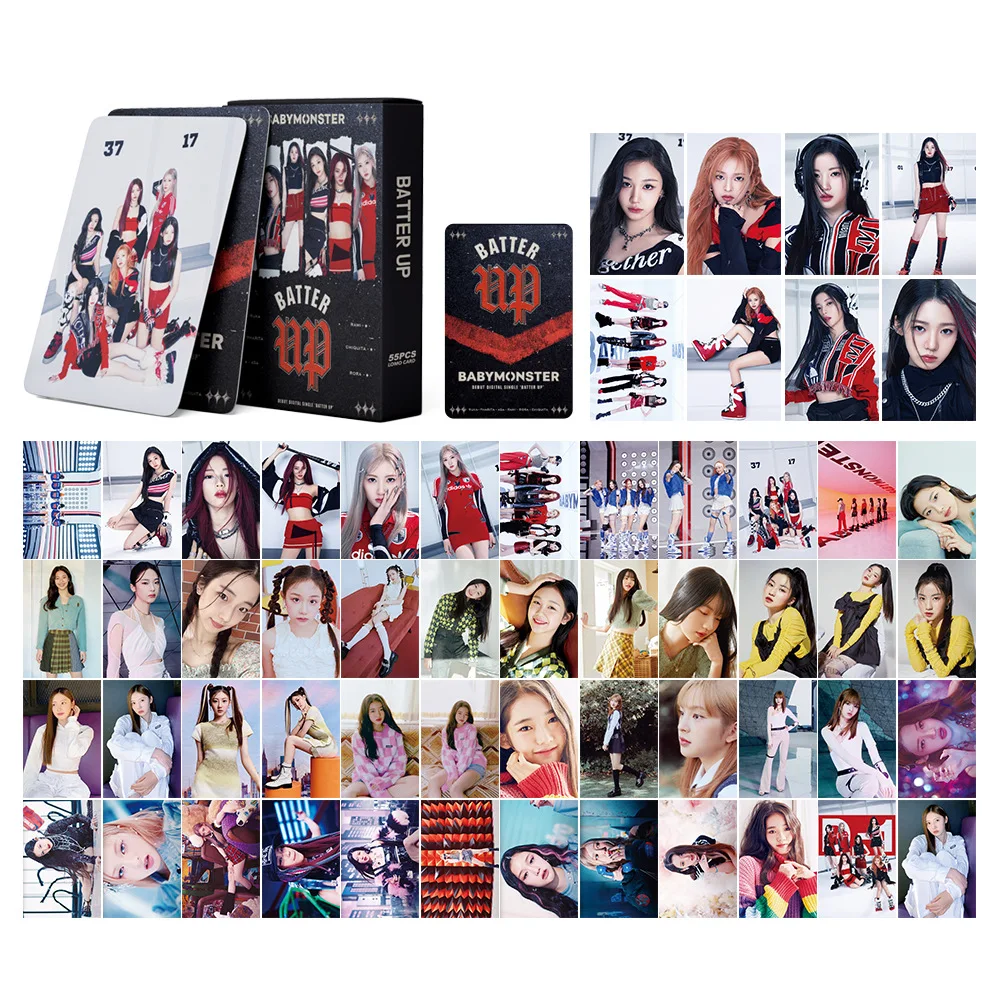 55Pcs/Set KPOP Babymonster BATTER UP Album Teaser Photo Postcards PHARITA RUKA CHIQUITA Fashion Lomo Cards Fans Collection Gifts