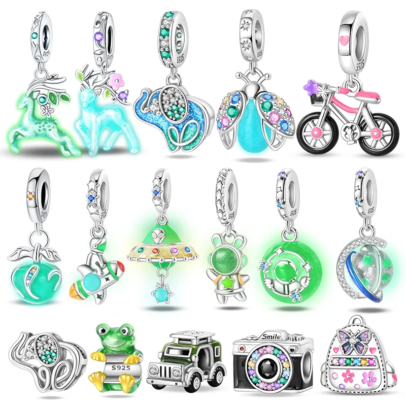 

Forest Glow Elf Deer Charm Astronaut UFO Beads For Original 3mm 925 Sterling Silver Bracelet Making DIY Birthday Gift