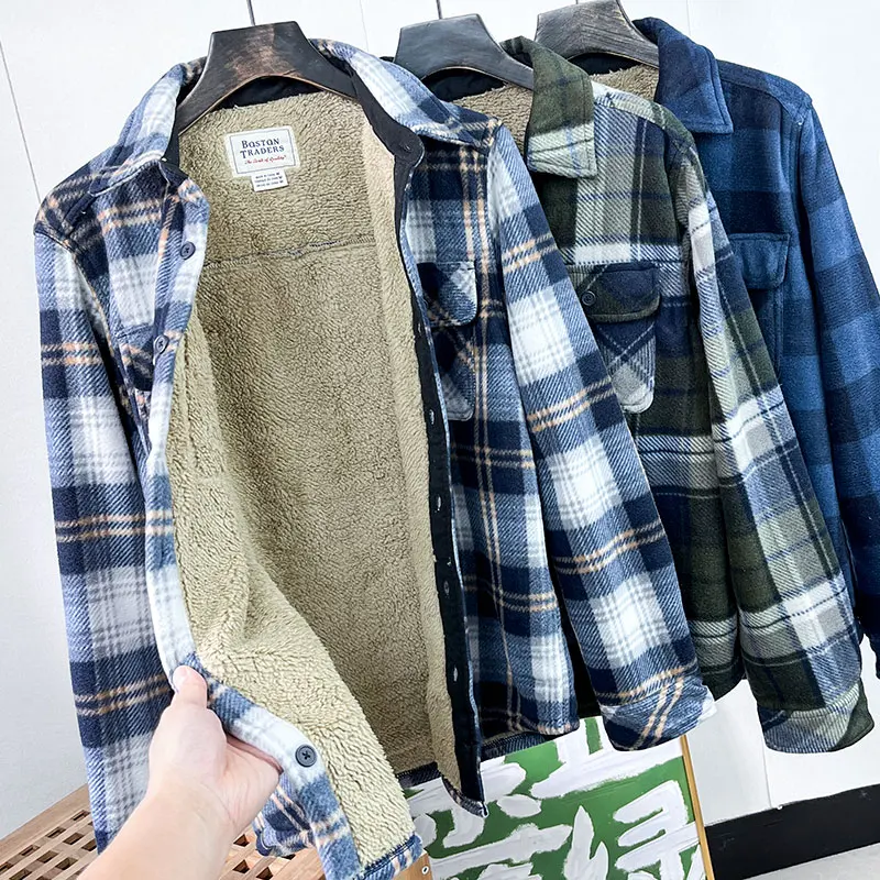 Men's Flannel Shirt Plaid Jacket with Warm Sherpa Lined Long Sleeve Coat Button Down Thick Outwear Winter Outdoor Shirts