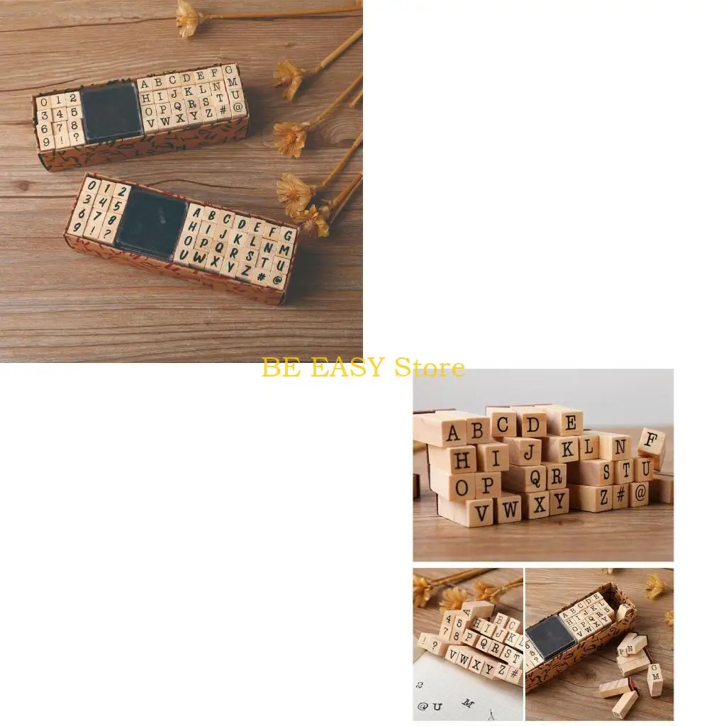 E28F 40Pcs/Box Number Letter Stamp Typewriter Font Handwriting Word Style