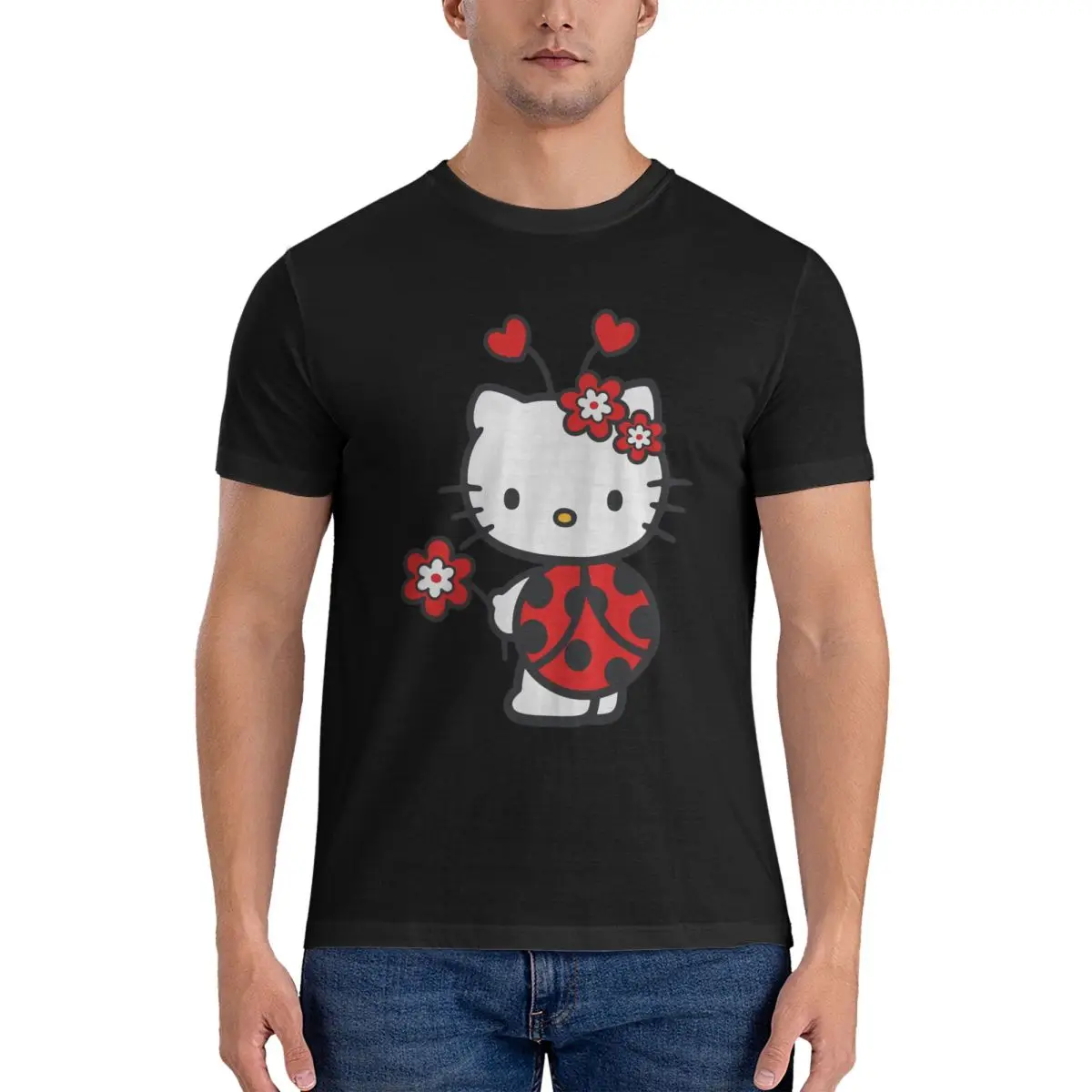 Different Style T-Shirts Men Hello Kitty Hipster Pure Cotton Tees Round Collar Short Sleeve T Shirts Summer Clothes