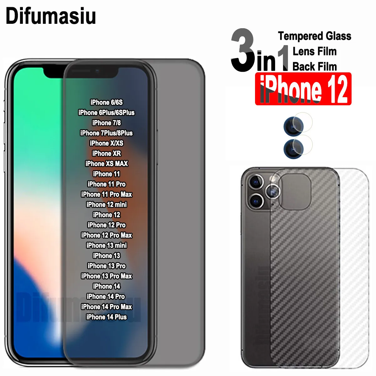 3 in1 für Apple iPhone 12 Privatsphäre Anti Peeping gehärtetes Glas iPhone 11 12 13 14 Pro Max XR Xsmax/iPhone 6s 7 8 plus Bildschirm Prot