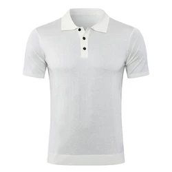 OECHSLI T-shirt Silk Polo 2025 New Thin Men's short Sleeve Button fashion elastic Breathable comfort high quality Big Size M-5XL