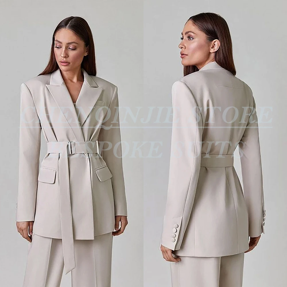 Fashion Women's Suits 2 Piece Jacket Pants Sets Double Breasted Peak Lapel Slim Fit Female Clothing Customzied Blazer Outfits