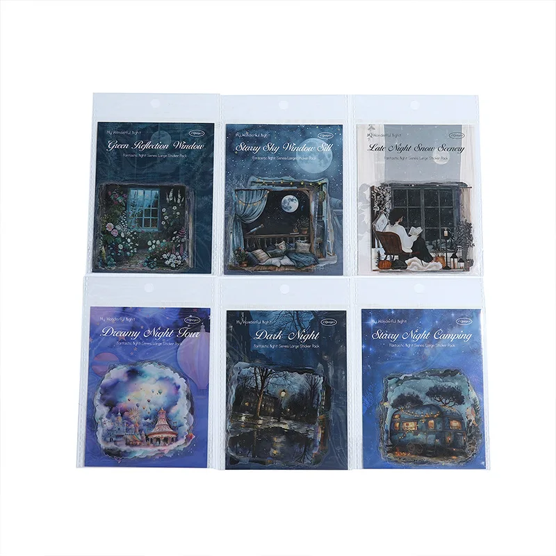 10Pcs Sticker Pack Wonderful Night pack PET Large Size Night Shaped Decorations Stationery Supplies Scrapbook 156*110mm image 4