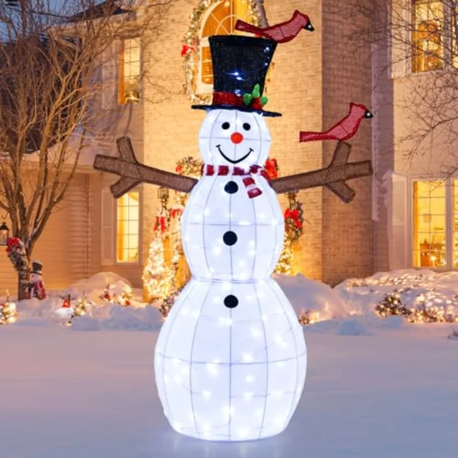 

Рождественский снеговик Tangkula 4,8 фута с красной птицей, Рождественский снеговик для дома и улицы с 120 светодиодными фонарями, завязки на молнии, заземление