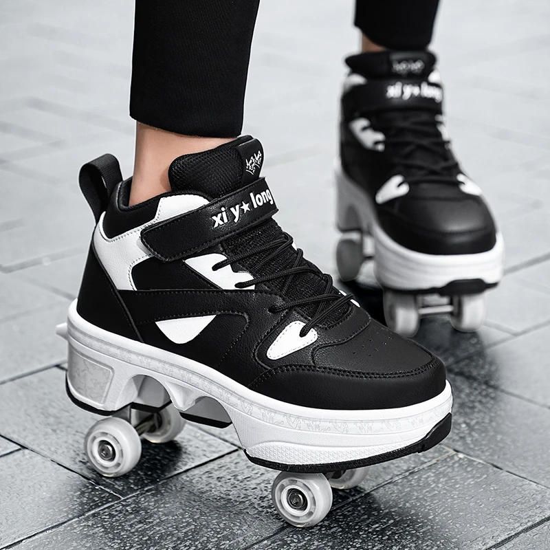4 Four-wheeled Roller Skates NEW Children's Sports Roller Skates Deformation ShoesAdult Runaway Shoes Student Deformation Wheel