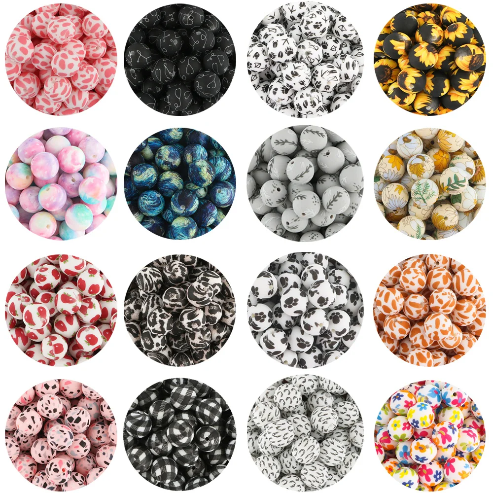 50-500Pcs Leopard Terrazzo Dalmatian Camo Silicone Beads Leopard Print 15MM/12MM For Jewelry Necklaces Making