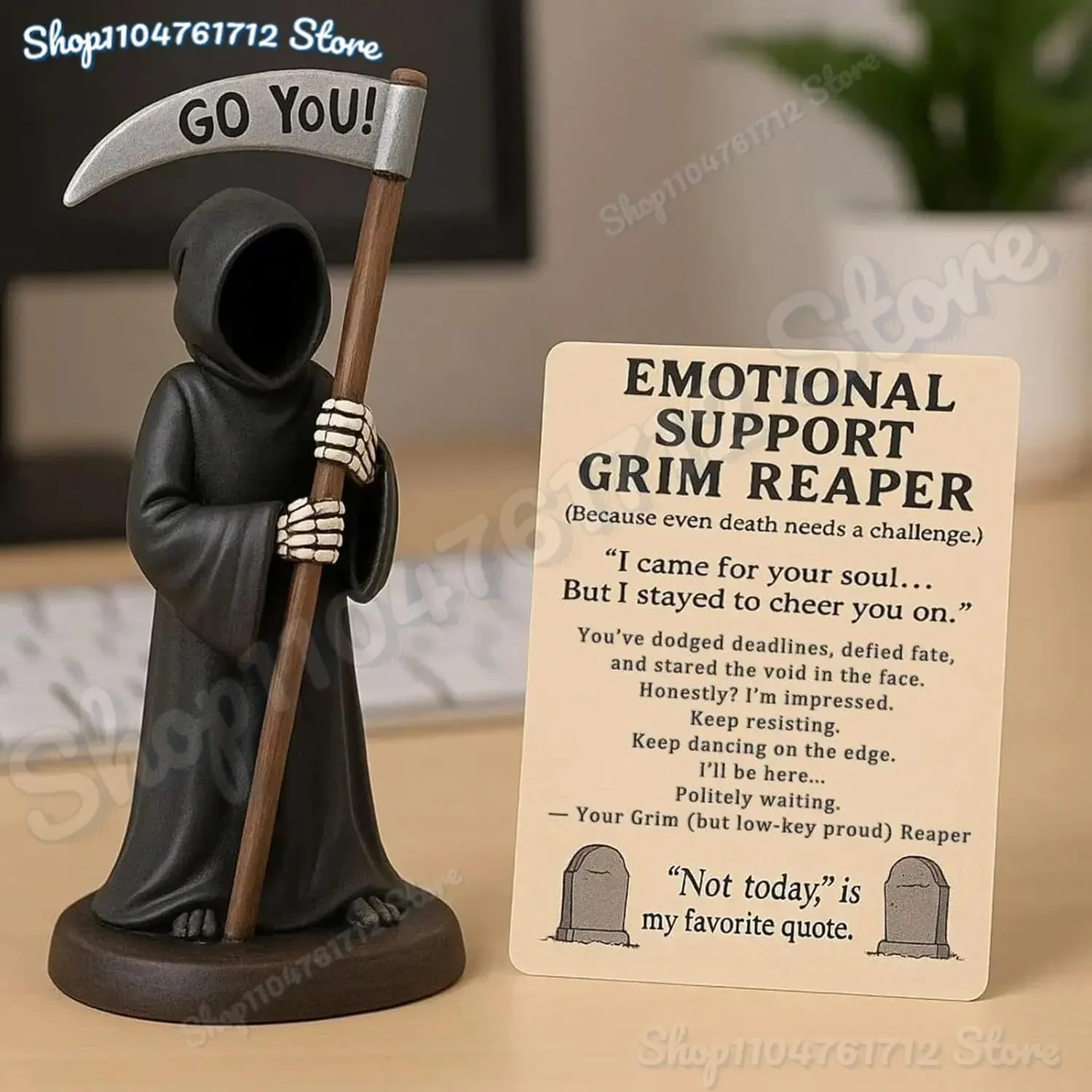 

Emotional Support Grim Reaper Figurine,Resin Gothic Sculptures Scary Grim Reaper,Halloween Encouragement Gifts for Cat Lovers