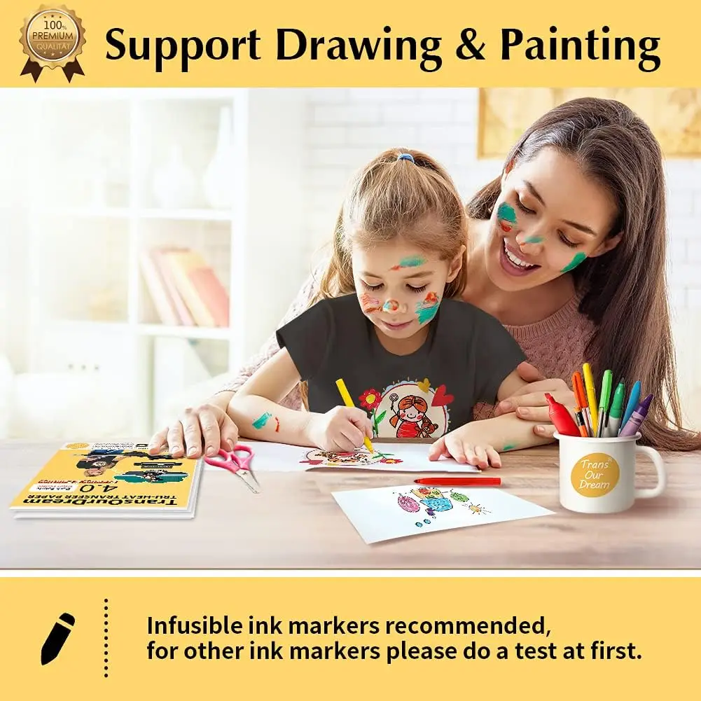 5 Sheets 8.5X11 Inch Iron on Heat Transfer Paper for Dark Fabric T Shirt Transfers Paper for Inkjet Printer