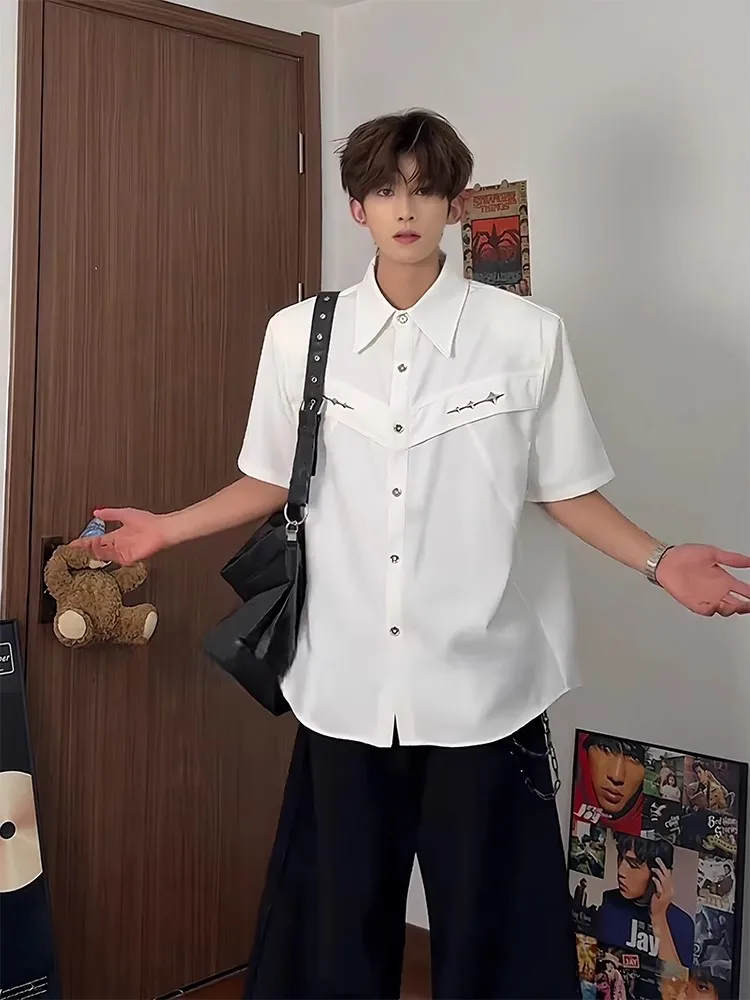 

White Deconstructed oulder Pad ort Sve Men's Summer Metal Design High-End Trendy Brand Haome Cleanfit irt